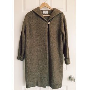 Olive Green Knitted Coat with Hood